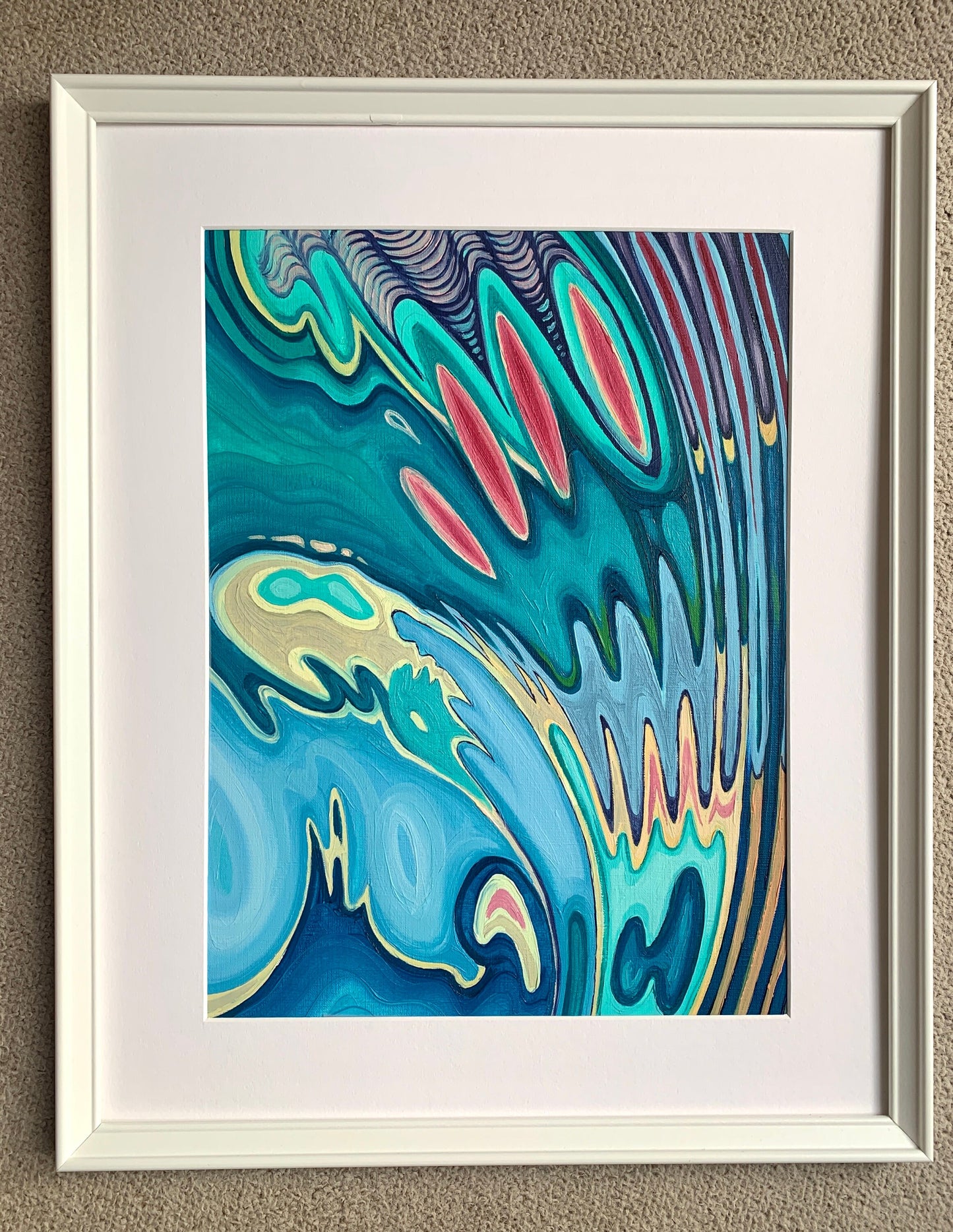 A3 size - CANARY WHARF LONDON - abstract water reflection - Original oil painting