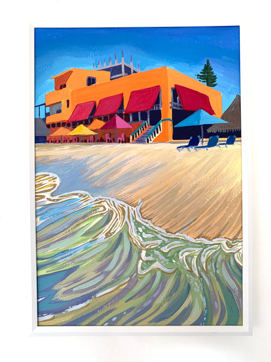 A4 size - MEXICO BUCERIAS - Orange beach cafe - Original Acrylic painting