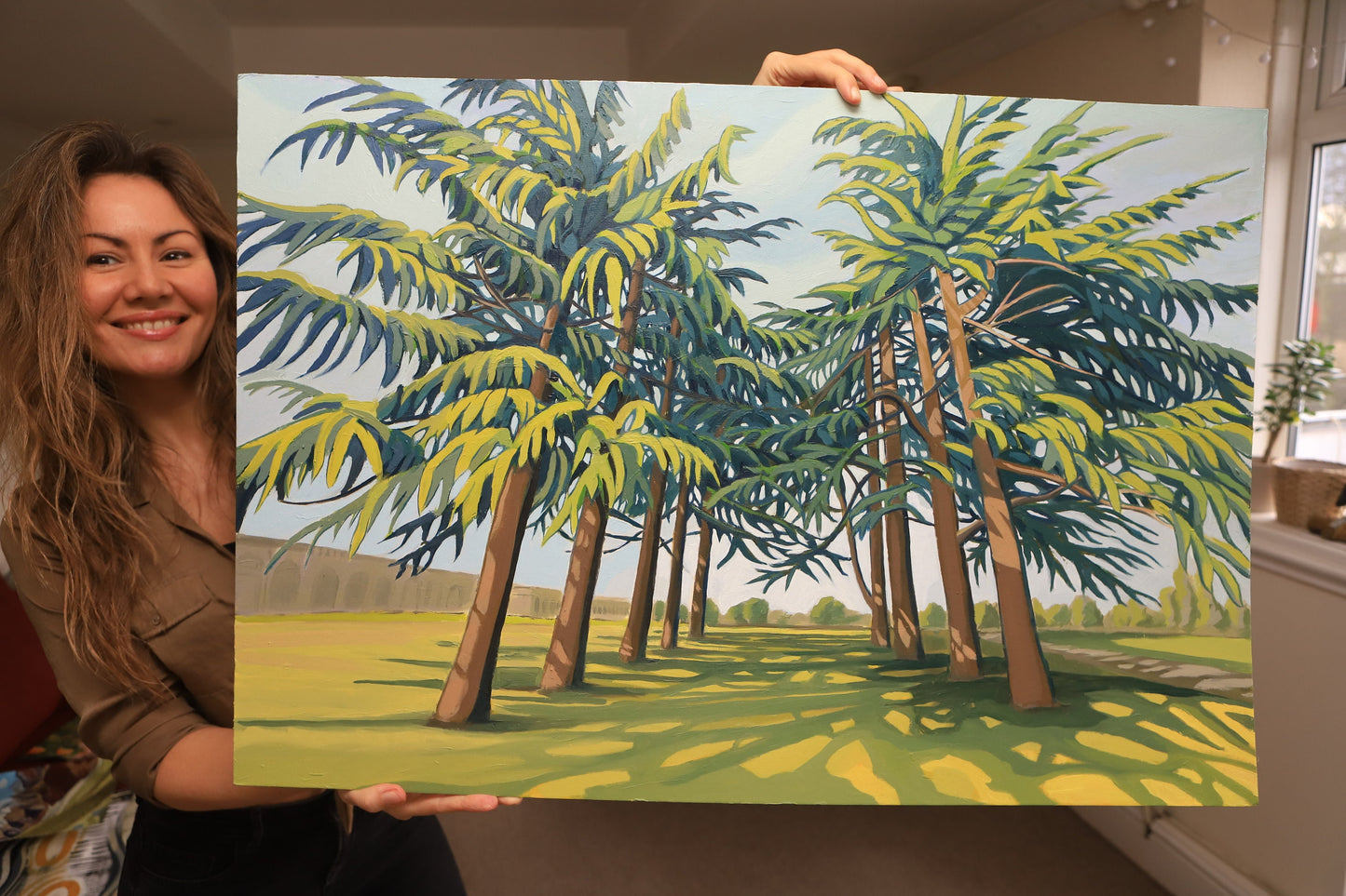 33x22 inch - CRYSTAL PALACE Park Cedar Trees - Original Oil Painting