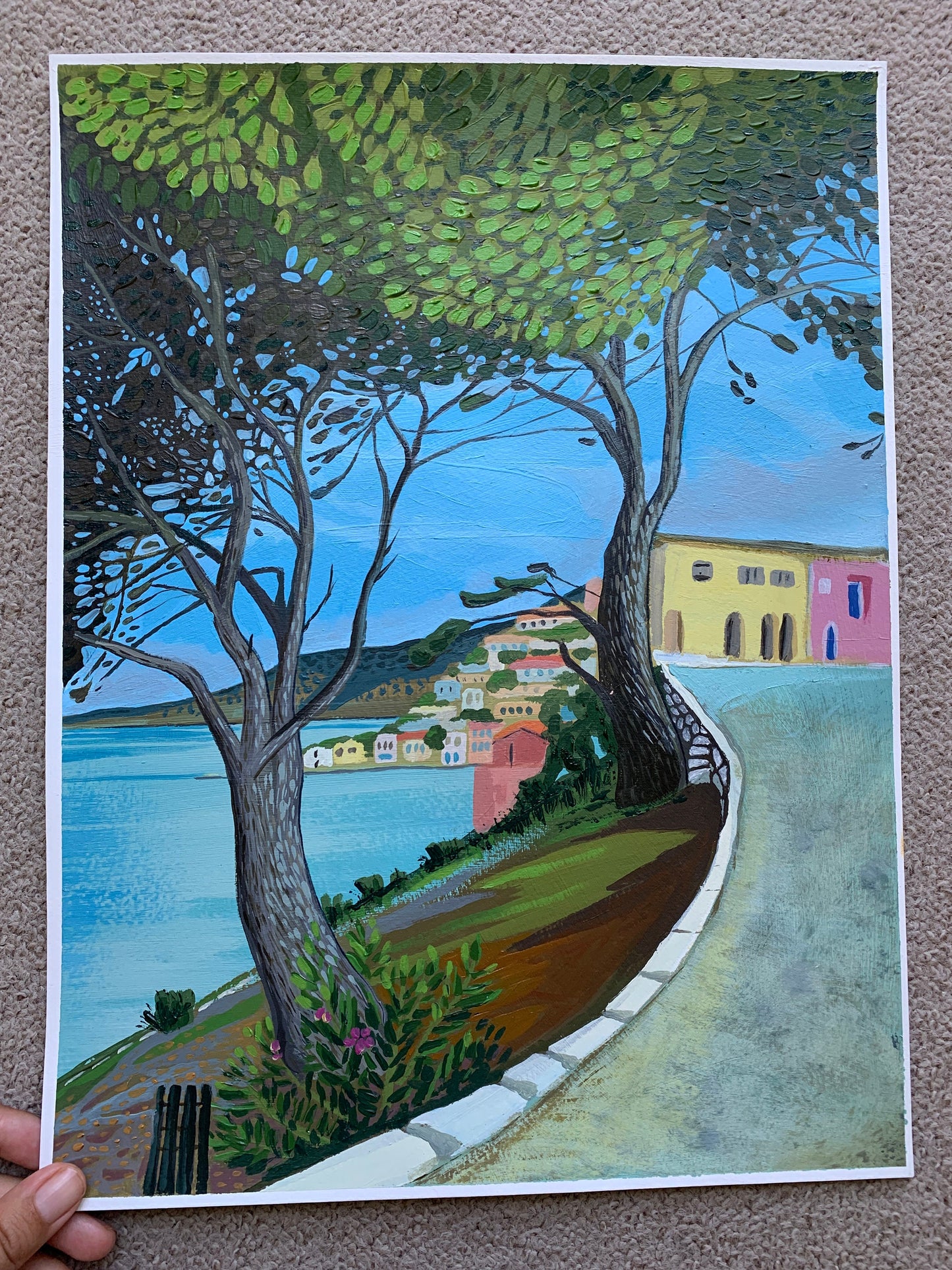 12x16 inch - KEFALONIA GREECE Fiskardo - Original Oil over acrylic painting
