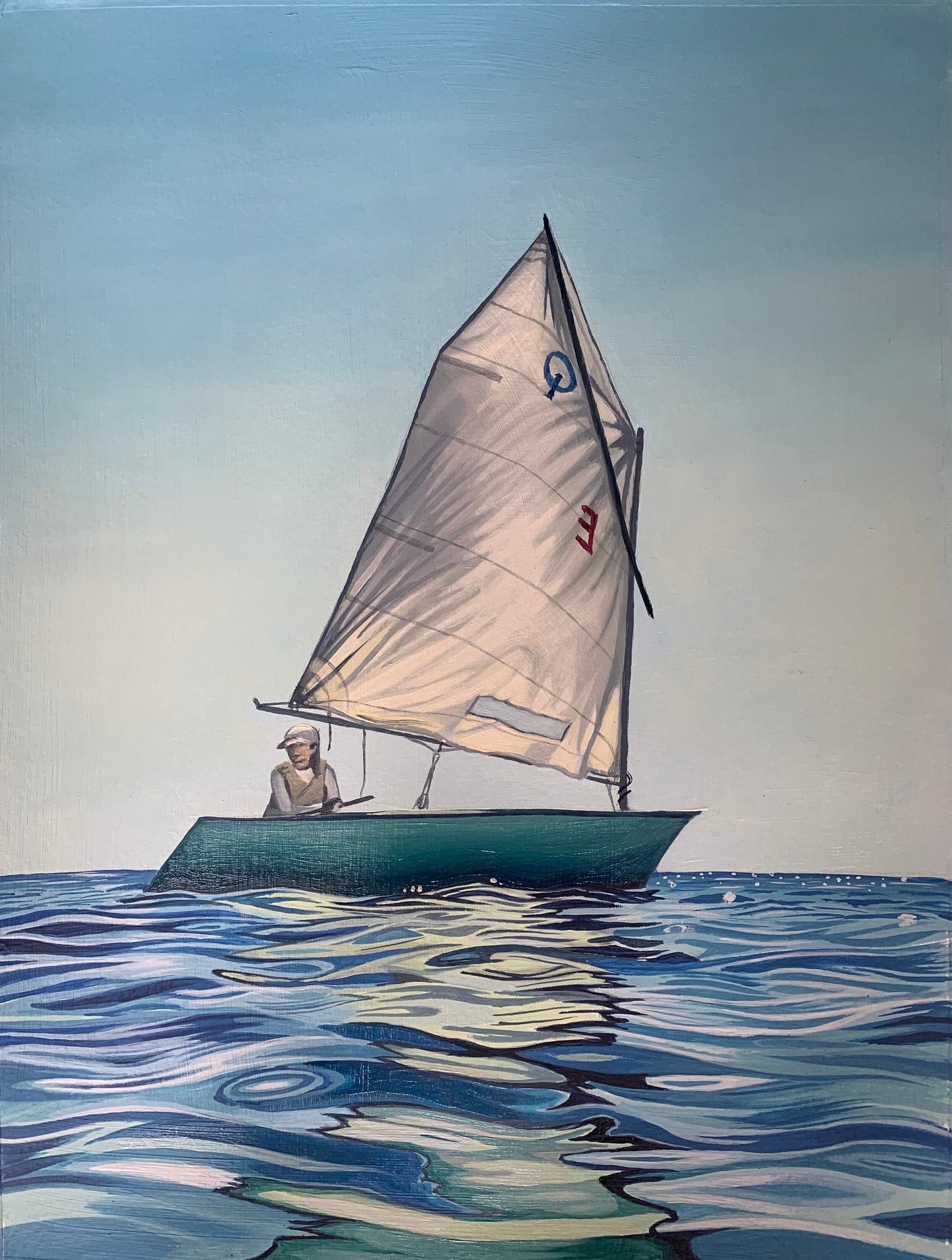 A3 size - ANTALYA SAILBOAT Seascape Reflection in the Water - Original Oil Painting