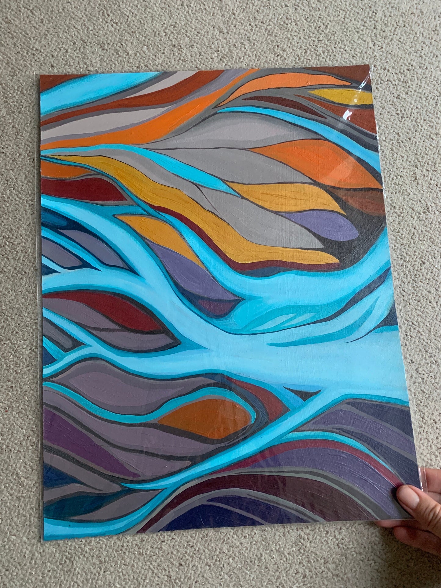 A3 size - Original oil over acrylic painting - abstract river scape