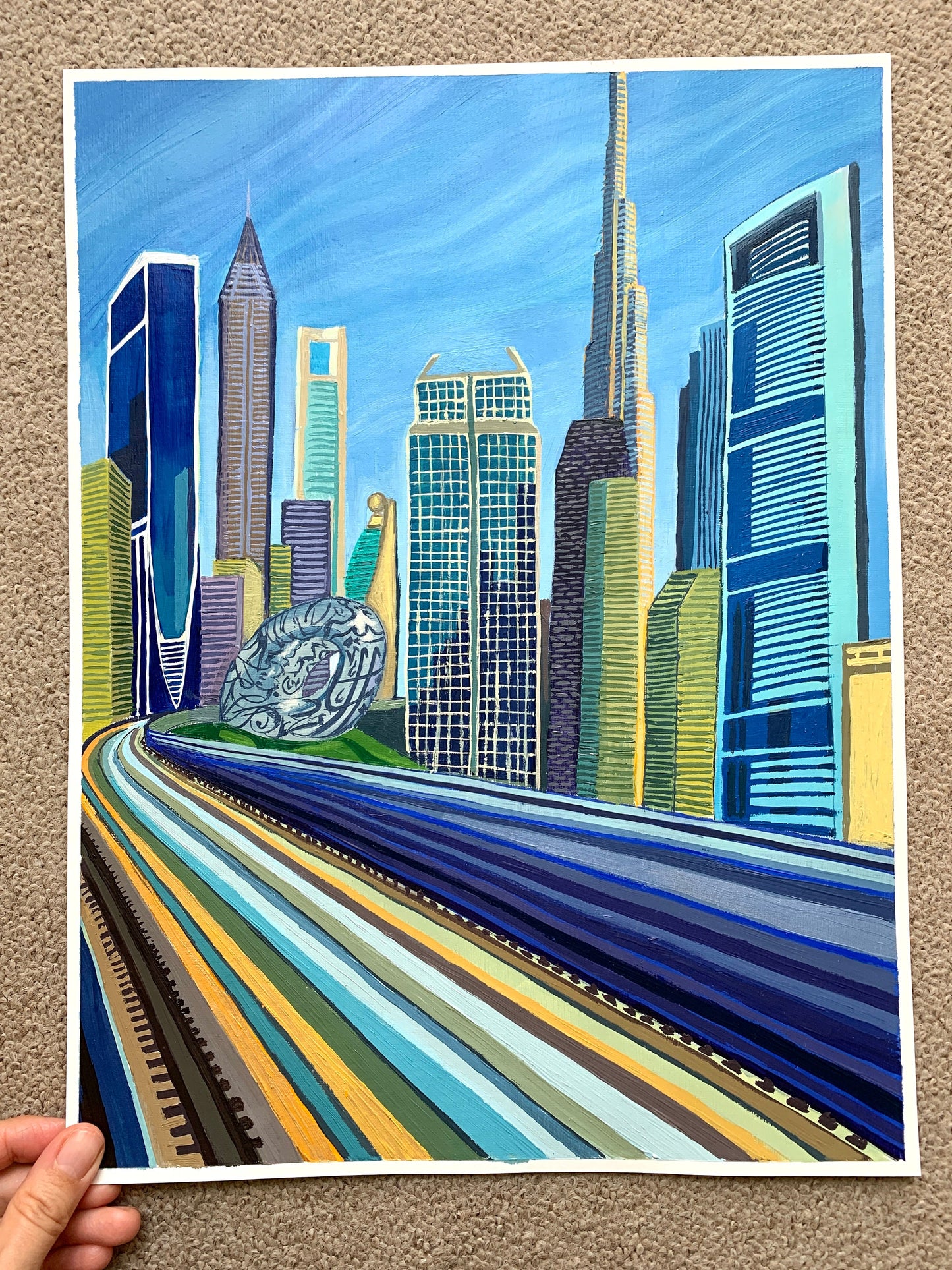 A3 size - DUBAI DOWNTOWN UAE - original oil painting
