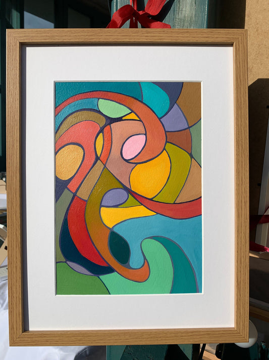 A4 size - Colourful Abstract - original painting of colourful swirls