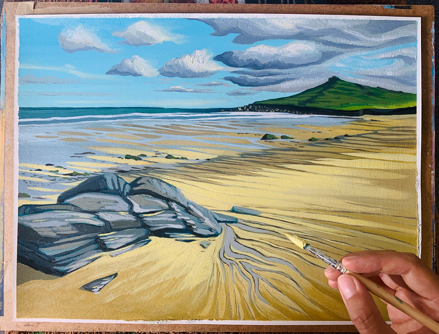 A3 size - CORNWALL ST IVES Porthmeor Beach - Original Oil Painting