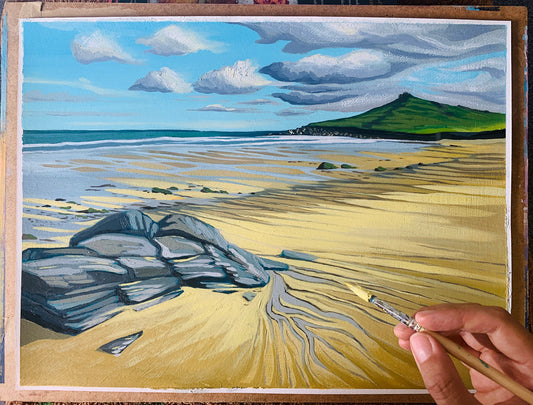 A3 size - CORNWALL ST IVES Porthmeor Beach - Original Oil Painting