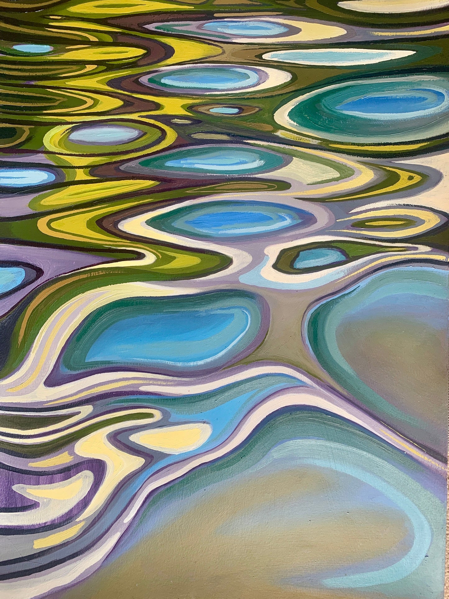 16x23 inch - Original Oil Painting - Abstract Blue and Green Waves