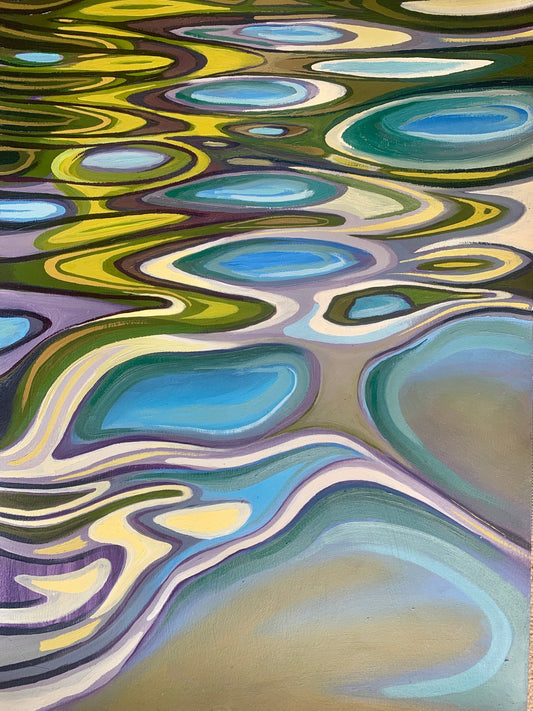 16x23 inch - Original Oil Painting - Abstract Blue and Green Waves