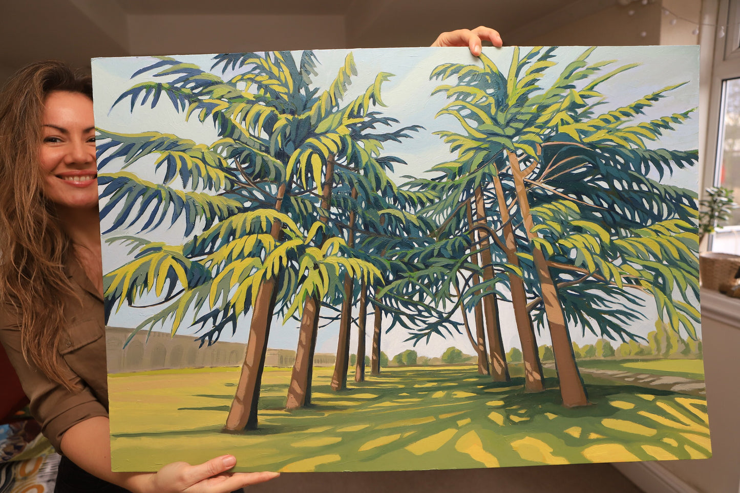 33x22 inch - CRYSTAL PALACE Park Cedar Trees - Original Oil Painting