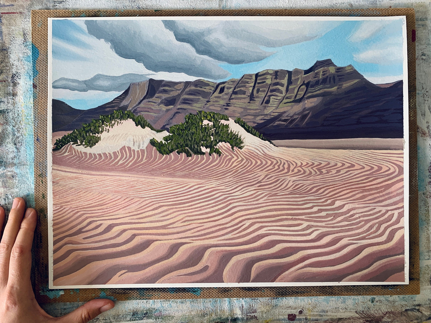 A3 size - FAMARA LANZAROTE Sand Dunes Canary Islands - Original Oil Painting