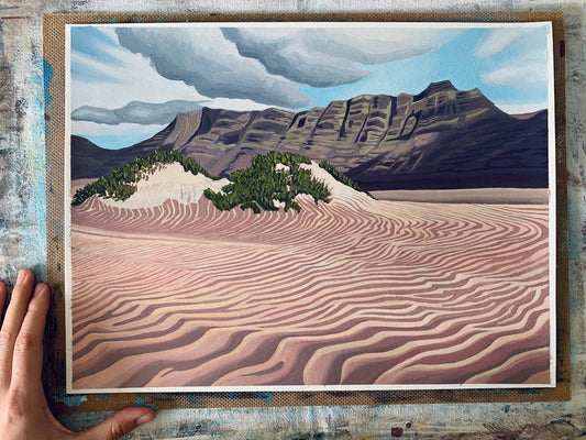 A3 size - FAMARA LANZAROTE Sand Dunes Canary Islands - Original Oil Painting