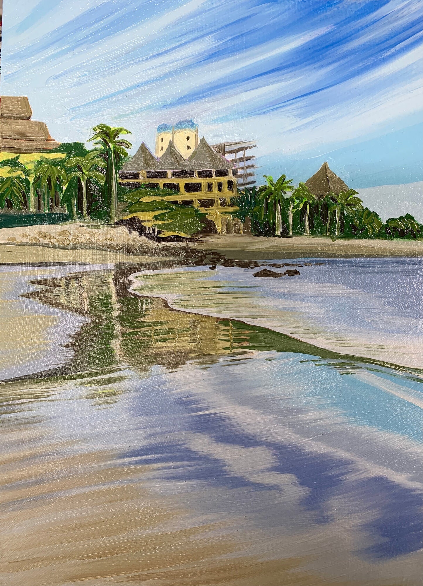 A4 size - SAYULITA MEXICO Beach reflection - Original Oil Painting