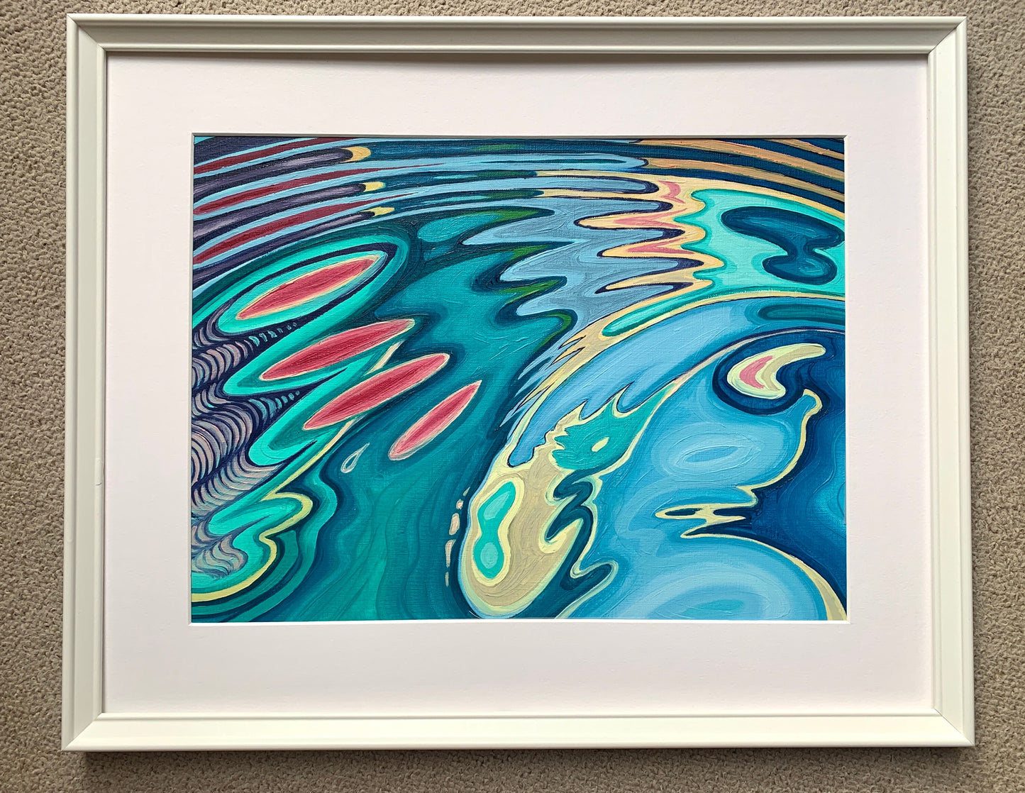 A3 size - CANARY WHARF LONDON - abstract water reflection -  Original oil painting