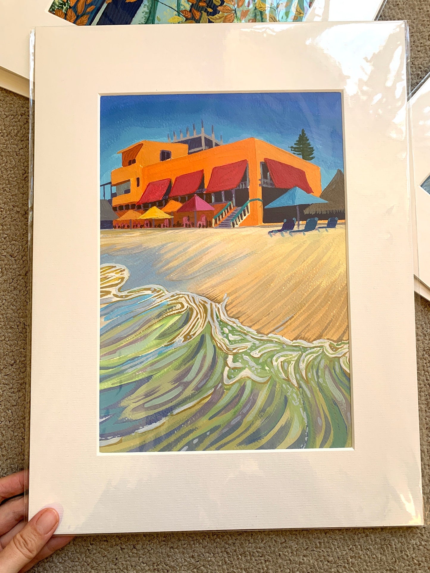 A4 size - MEXICO BUCERIAS - Orange beach cafe - Original Acrylic painting