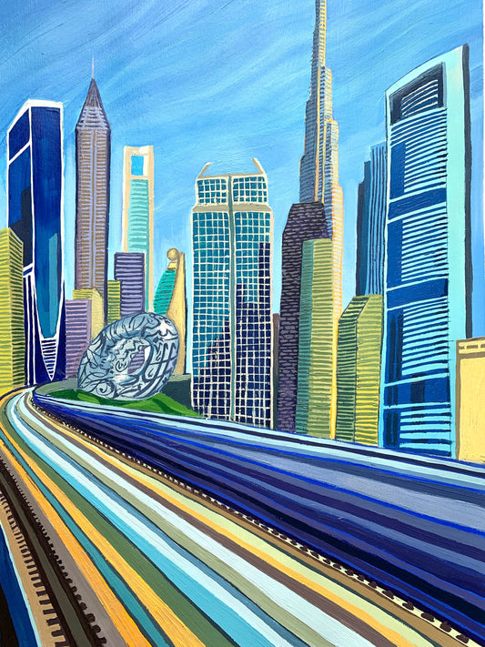 A3 size - DUBAI DOWNTOWN UAE  - original oil painting