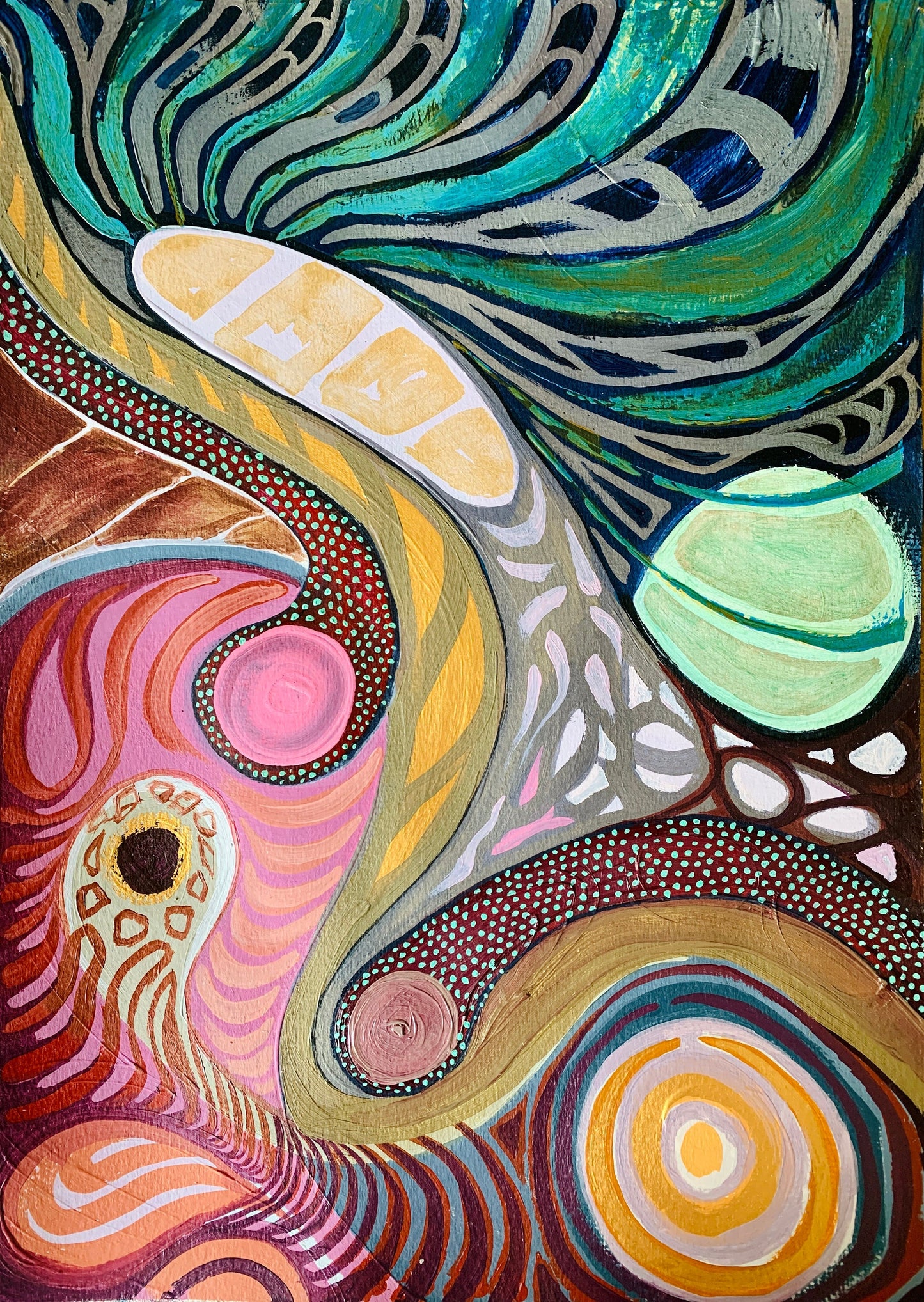 A3 size - MOON MEDITATION Abstract woman - Original Oil Painting