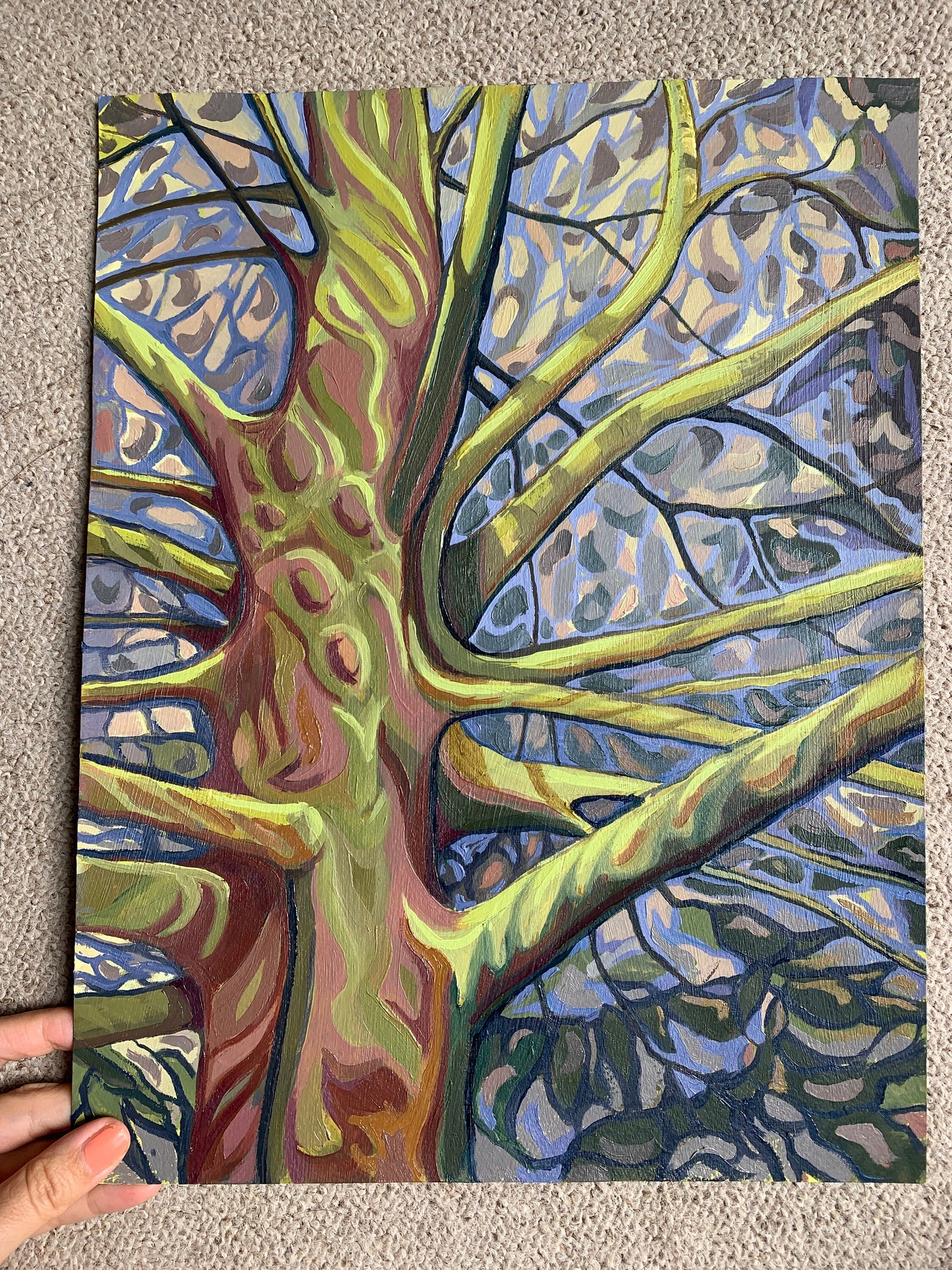 A3 size - DULWICH PARK Turkey Oak Tree London - Original oil painting