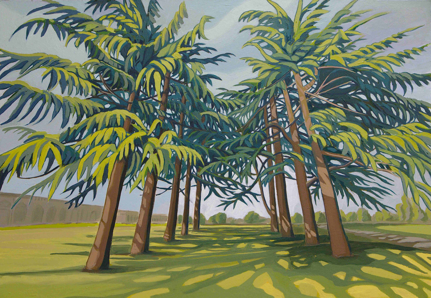 33x22 inch - CRYSTAL PALACE Park Cedar Trees - Original Oil Painting