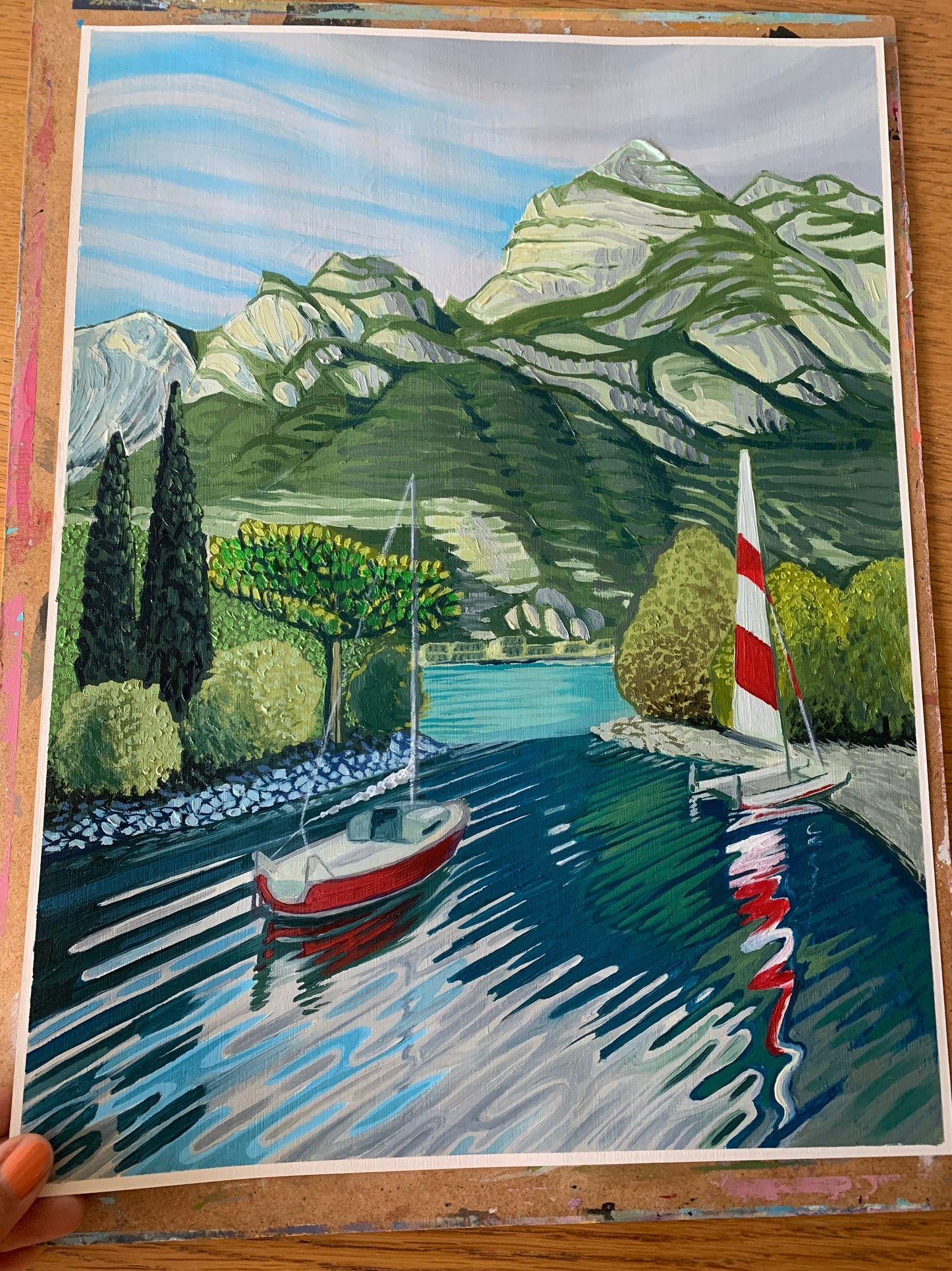 12x16 inch - LAKE GARDA Riva del Garda Italy - Original Oil Painting