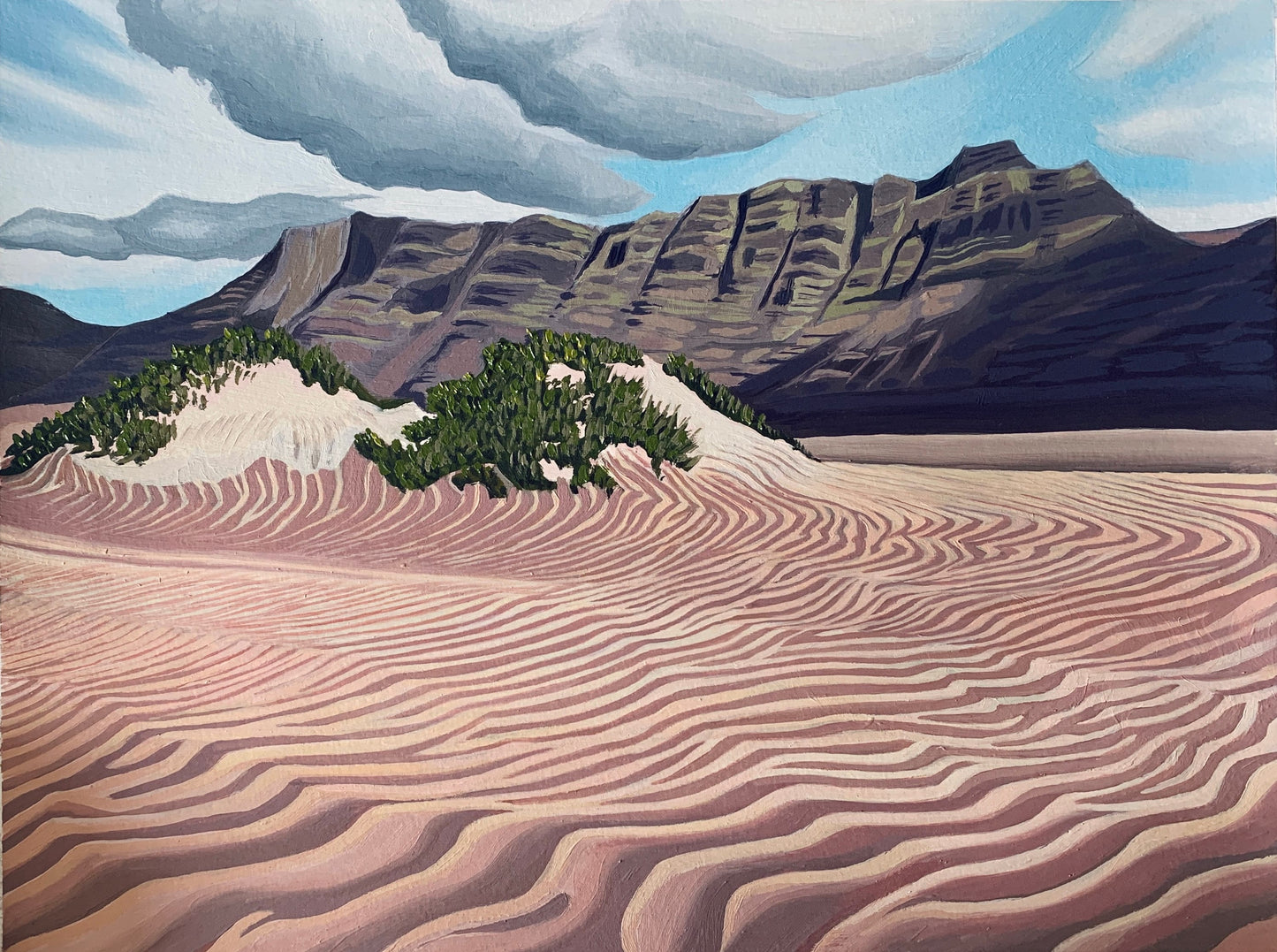 A3 size - FAMARA LANZAROTE Sand Dunes Canary Islands - Original Oil Painting