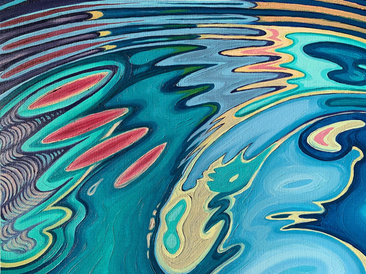 A3 size - CANARY WHARF LONDON - abstract water reflection -  Original oil painting