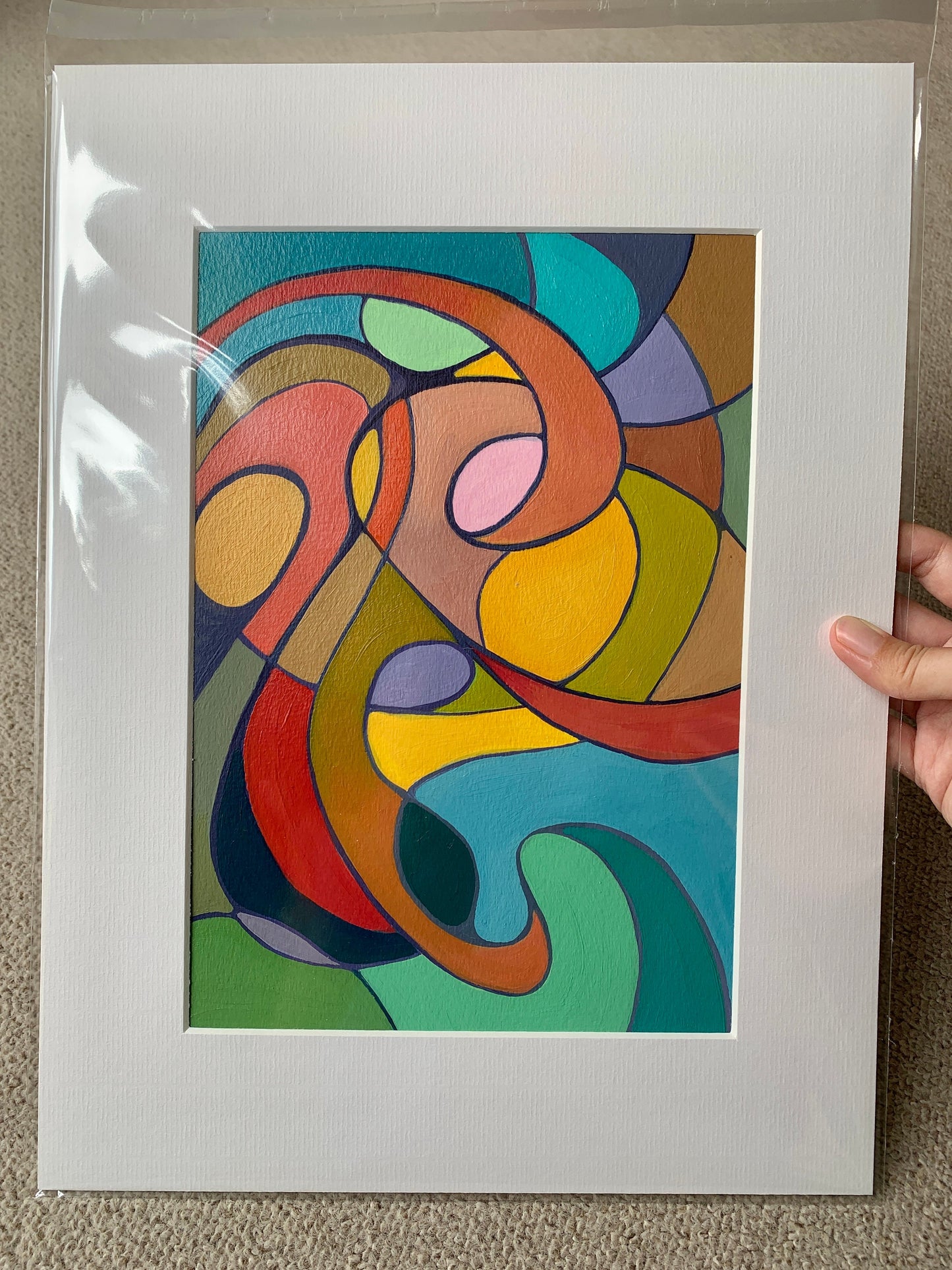 A4 size - Colourful Abstract - original painting of colourful swirls