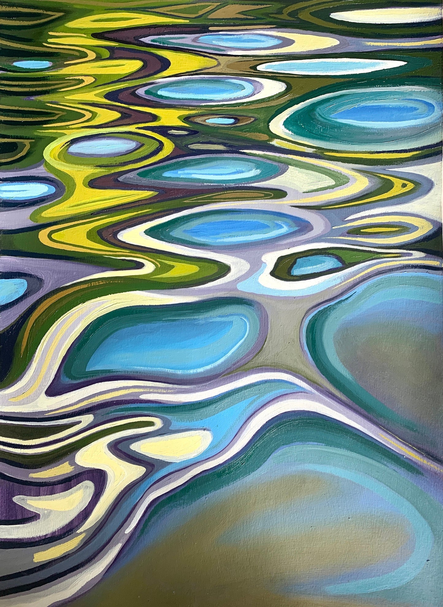 16x23 inch - Original Oil Painting - Abstract Blue and Green Waves