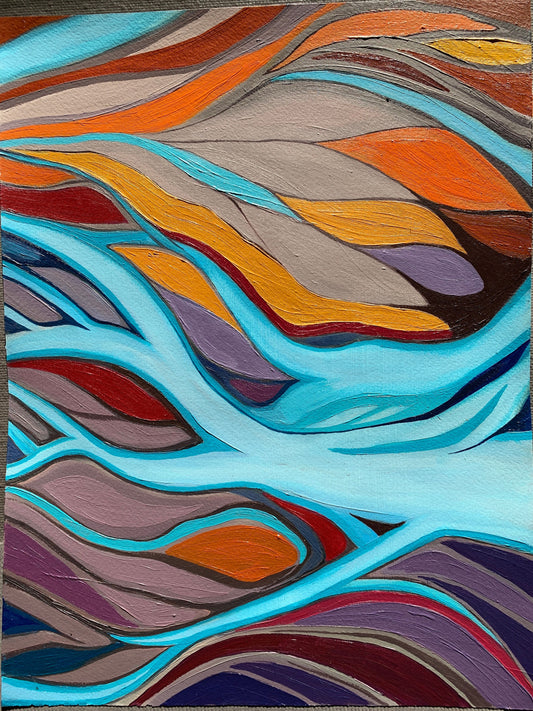 A3 size - Original oil over acrylic painting - abstract river scape