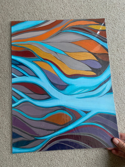 A3 size - Original oil over acrylic painting - abstract river scape