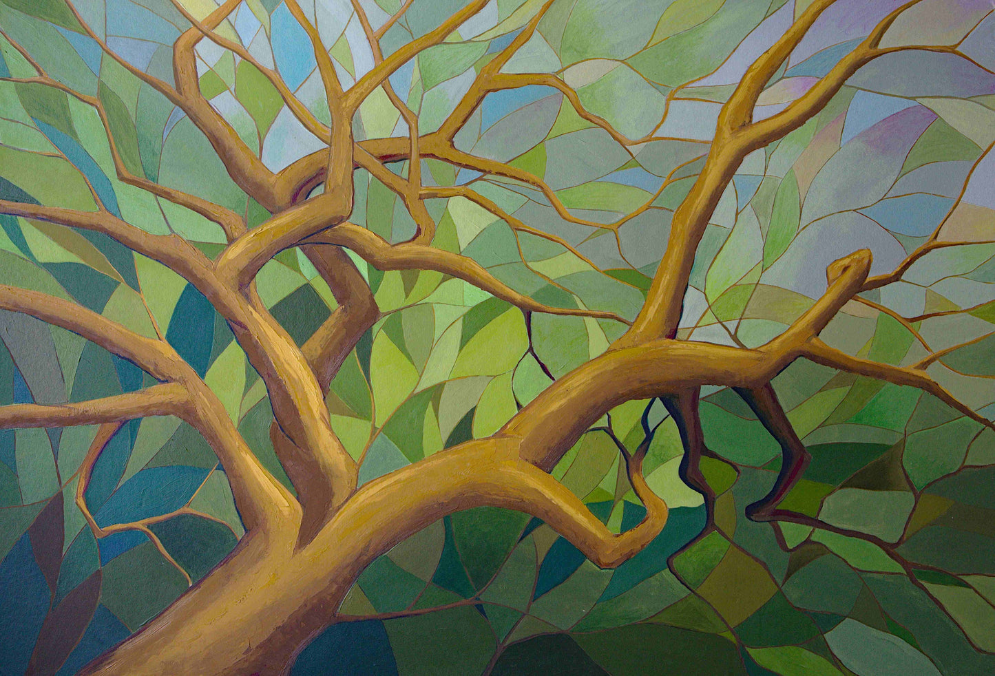 21 x 28 inch - DULWICH SYDENHAM Hill Woods Mosaic Tree - Original acrylic and oil painting