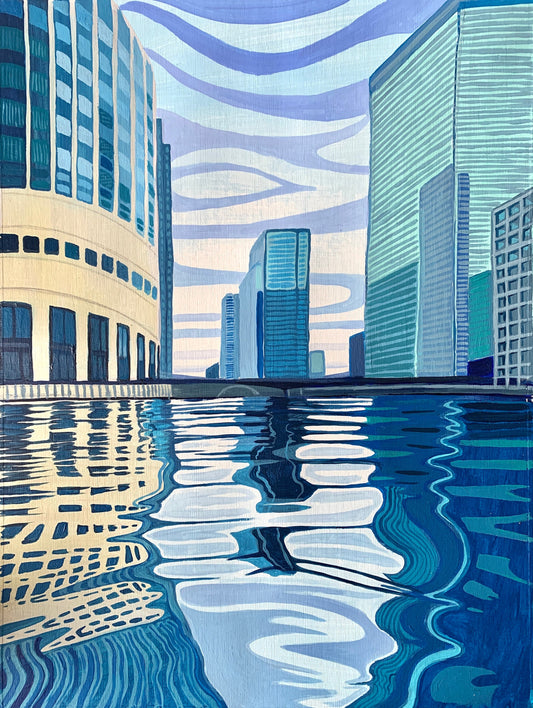 canary wharf reflection painting