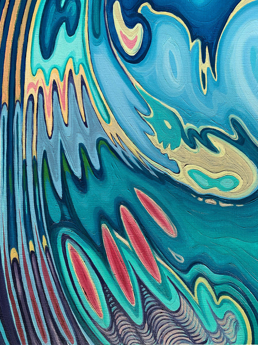 A3 size - CANARY WHARF LONDON - abstract water reflection -  Original oil painting