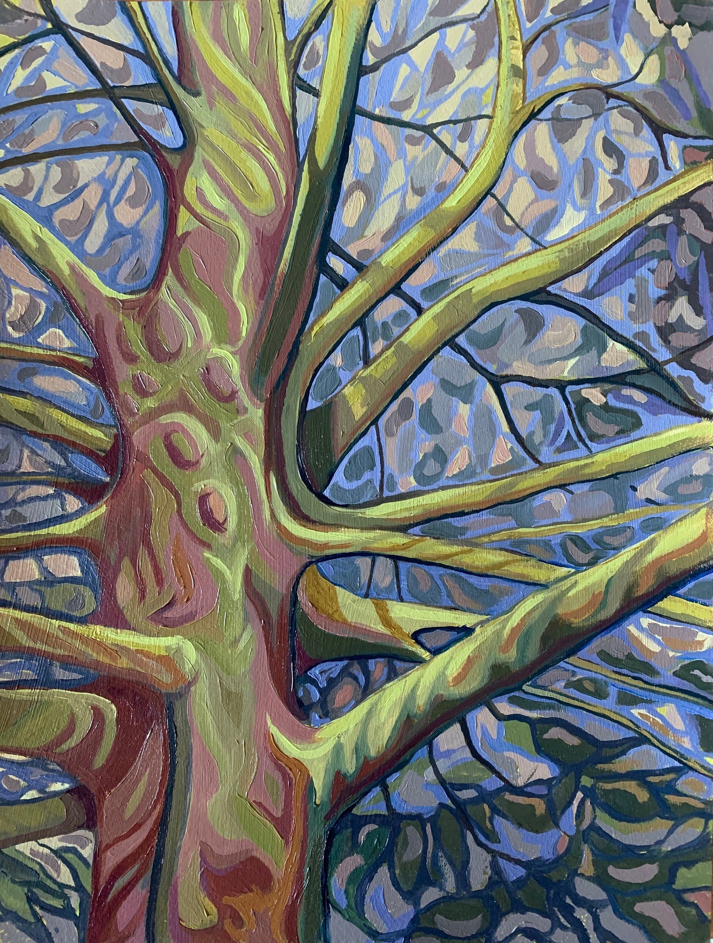 A3 size - DULWICH PARK Turkey Oak Tree London - Original oil painting